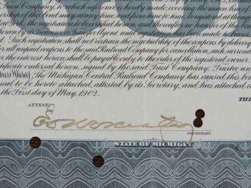 1902 The Michigan Central Railroad Company, $1000 Gold Bond Certificate 5940
