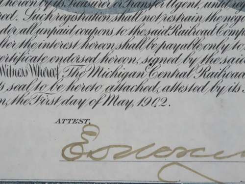 1902 The Michigan Central Railroad Company, $1000 Gold Bond Certificate 4444
