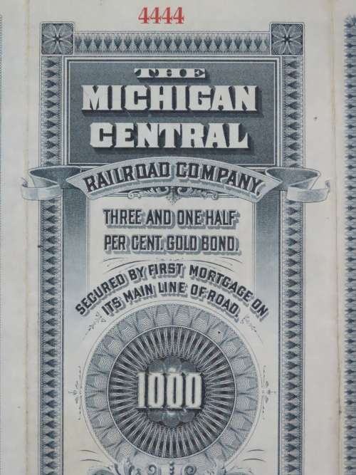 1902 The Michigan Central Railroad Company, $1000 Gold Bond Certificate 4444