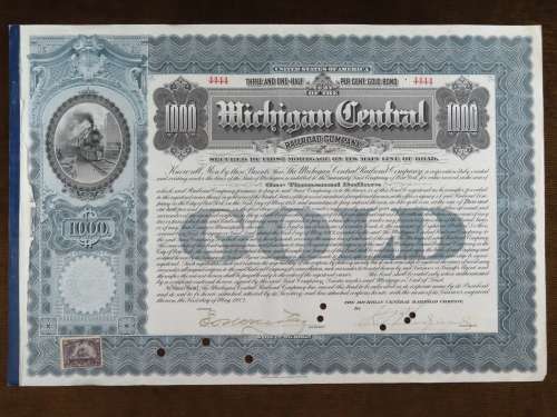 1902 The Michigan Central Railroad Company, $1000 Gold Bond Certificate 4444