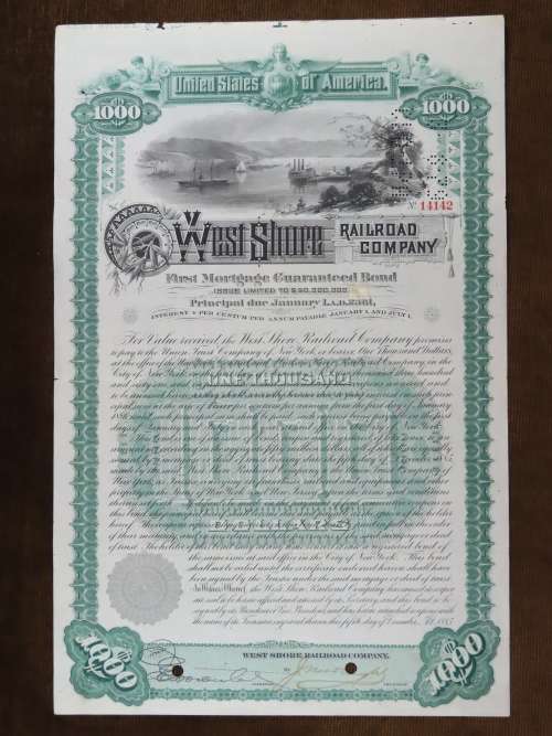 1885 West Shore Railroad Company, $1000 Bond Certificate 14142