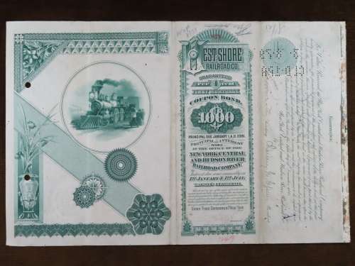 1885 West Shore Railroad Company, $1000 Bond Certificate 871