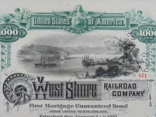 1885 West Shore Railroad Company, $1000 Bond Certificate 871