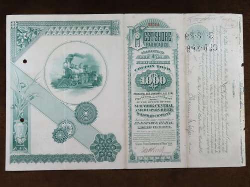 1885 West Shore Railroad Company, $1000 Bond Certificate 33544