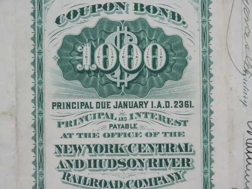 1885 West Shore Railroad Company, $1000 Bond Certificate 1603