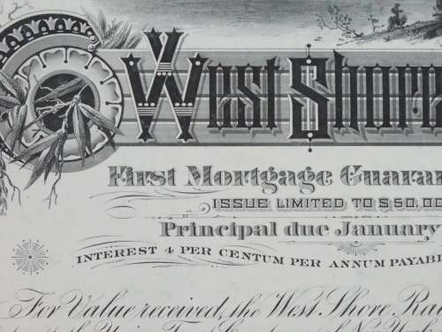 1885 West Shore Railroad Company, $1000 Bond Certificate 1603