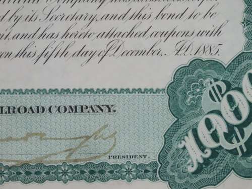1885 West Shore Railroad Company, $1000 Bond Certificate 36629