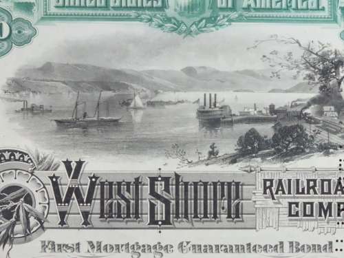 1885 West Shore Railroad Company, $1000 Bond Certificate 36629