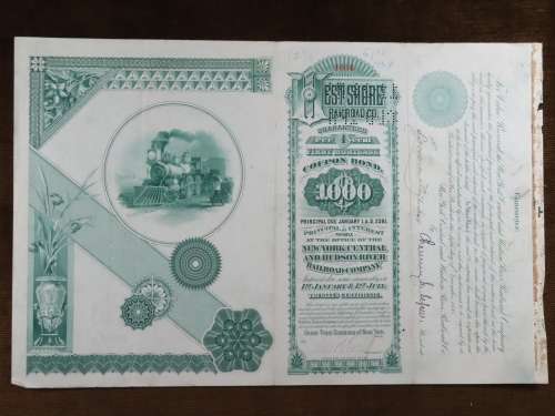 1885 West Shore Railroad Company, $1000 Bond Certificate 1604