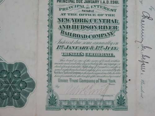 1885 West Shore Railroad Company, $1000 Bond Certificate 1604