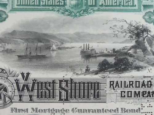 1885 West Shore Railroad Company, $1000 Bond Certificate 1604