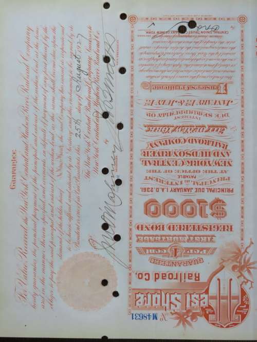 1927 West Shore Railroad Company, $1000 Bond Certificate M48631