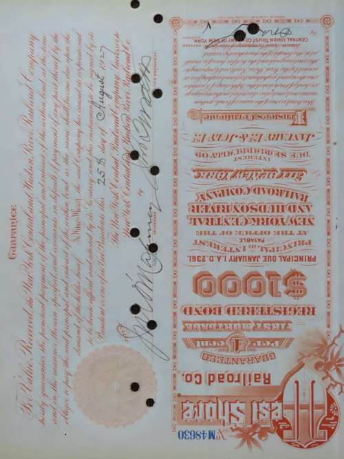 1927 West Shore Railroad Company, $1000 Bond Certificate M48630