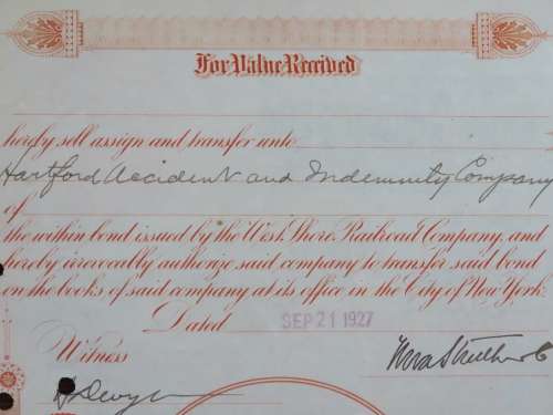 1927 West Shore Railroad Company, $1000 Bond Certificate M48630