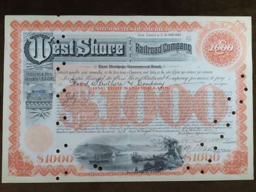 1927 West Shore Railroad Company, $1000 Bond Certificate M48630