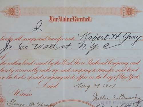 1927 West Shore Railroad Company, $1000 Bond Certificate M48628