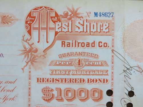 1927 West Shore Railroad Company, $1000 Bond Certificate M48627