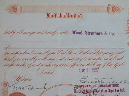 1927 West Shore Railroad Company, $1000 Bond Certificate M48627