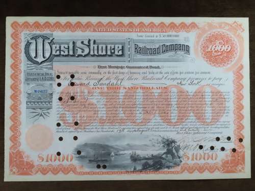 1927 West Shore Railroad Company, $1000 Bond Certificate M48627