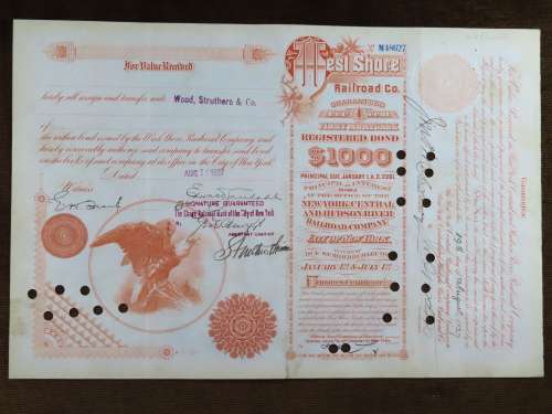 1927 West Shore Railroad Company, $1000 Bond Certificate M48627