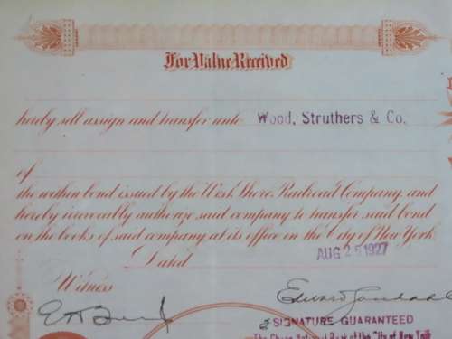 1927 West Shore Railroad Company, $1000 Bond Certificate M48626