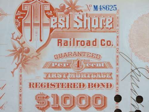 1927 West Shore Railroad Company, $1000 Bond Certificate M48625