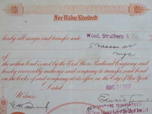 1927 West Shore Railroad Company, $1000 Bond Certificate M48625