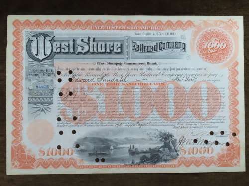 1927 West Shore Railroad Company, $1000 Bond Certificate M48625