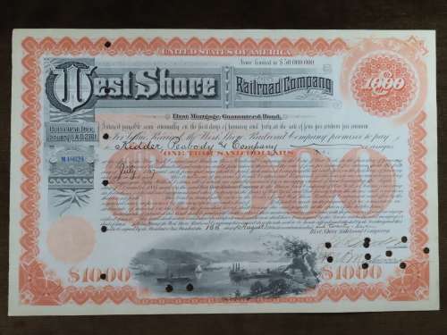 1927 West Shore Railroad Company, $1000 Bond Certificate M48624
