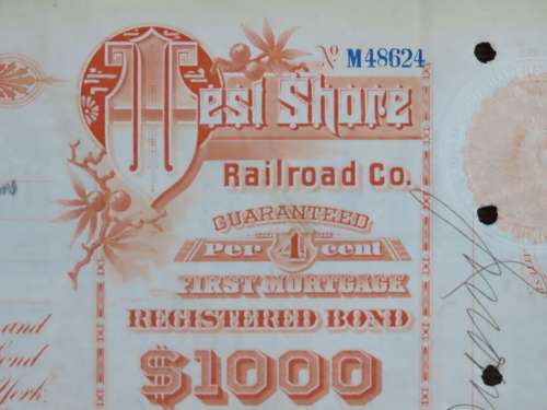 1927 West Shore Railroad Company, $1000 Bond Certificate M48624
