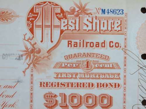 1927 West Shore Railroad Company, $1000 Bond Certificate M48623