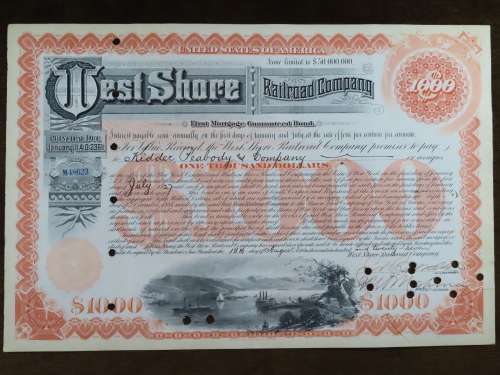 1927 West Shore Railroad Company, $1000 Bond Certificate M48623