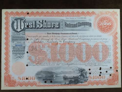 1927 West Shore Railroad Company, $1000 Bond Certificate M48622