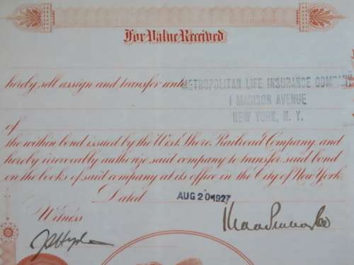 1927 West Shore Railroad Company, $1000 Bond Certificate M48622