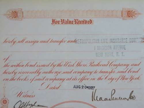 1927 West Shore Railroad Company, $1000 Bond Certificate M48622