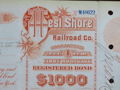 1927 West Shore Railroad Company, $1000 Bond Certificate M48622
