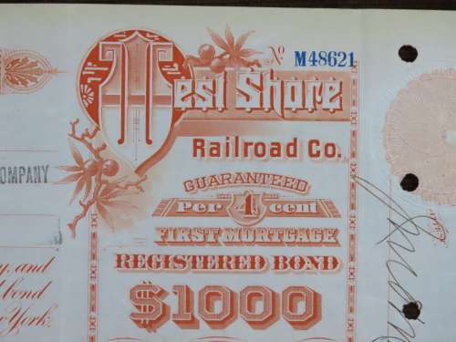 1927 West Shore Railroad Company, $1000 Bond Certificate M48621