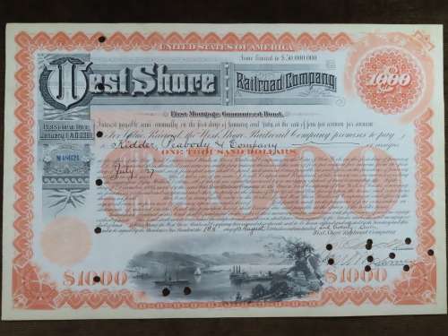 1927 West Shore Railroad Company, $1000 Bond Certificate M48621