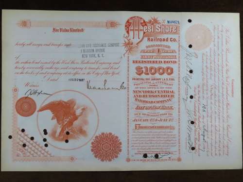 1927 West Shore Railroad Company, $1000 Bond Certificate M48621