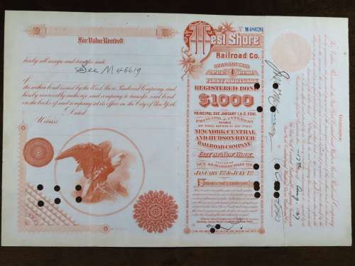 1927 West Shore Railroad Company, $1000 Bond Certificate M48620