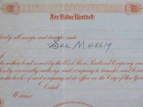 1927 West Shore Railroad Company, $1000 Bond Certificate M48620