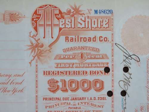 1927 West Shore Railroad Company, $1000 Bond Certificate M48620