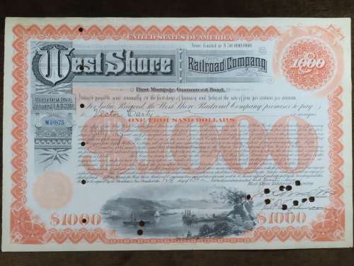 1927 West Shore Railroad Company, $1000 Bond Certificate M48875