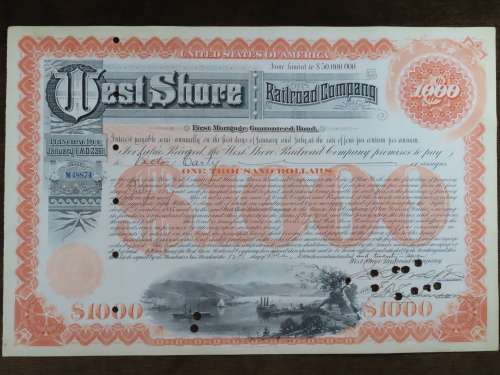 1927 West Shore Railroad Company, $1000 Bond Certificate M48874