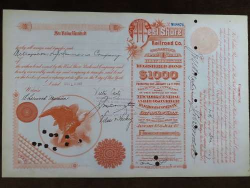1927 West Shore Railroad Company, $1000 Bond Certificate M48874