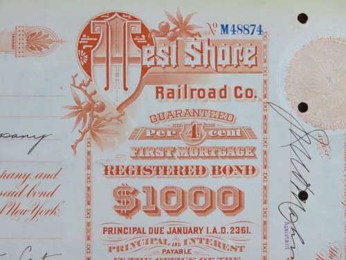 1927 West Shore Railroad Company, $1000 Bond Certificate M48874