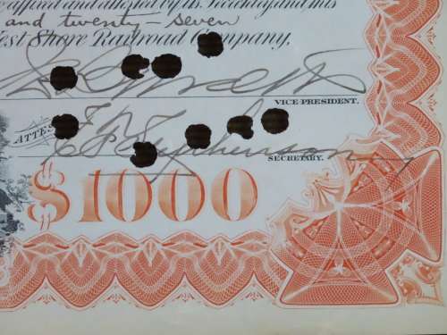 1927 West Shore Railroad Company, $1000 Bond Certificate M48874