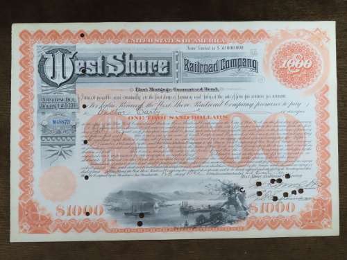 1927 West Shore Railroad Company, $1000 Bond Certificate M48873
