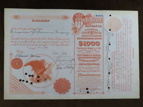 1927 West Shore Railroad Company, $1000 Bond Certificate M48873