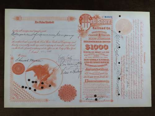 1927 West Shore Railroad Company, $1000 Bond Certificate M48872